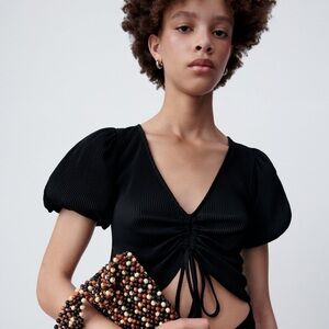 Zara black ruched crop top